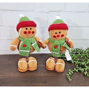 Gingerbread Man Boy Plush Shelf Sitter Wiggler Christmas Tabletop Decor 2 Pc NEW